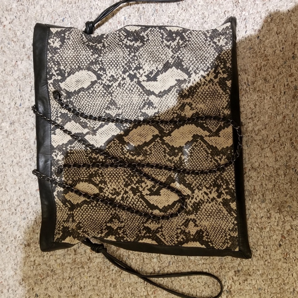 Elie Tahari snake skin print canvas/leather tote